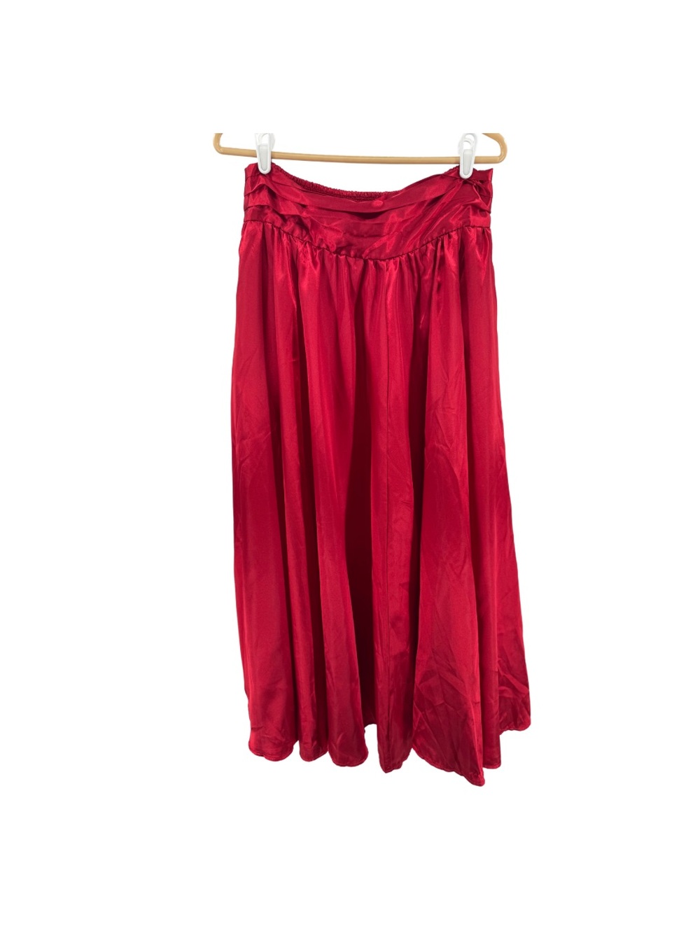 Women’s Red Smocked Waist Maxi Skirt silky pockets L floor length holiday party